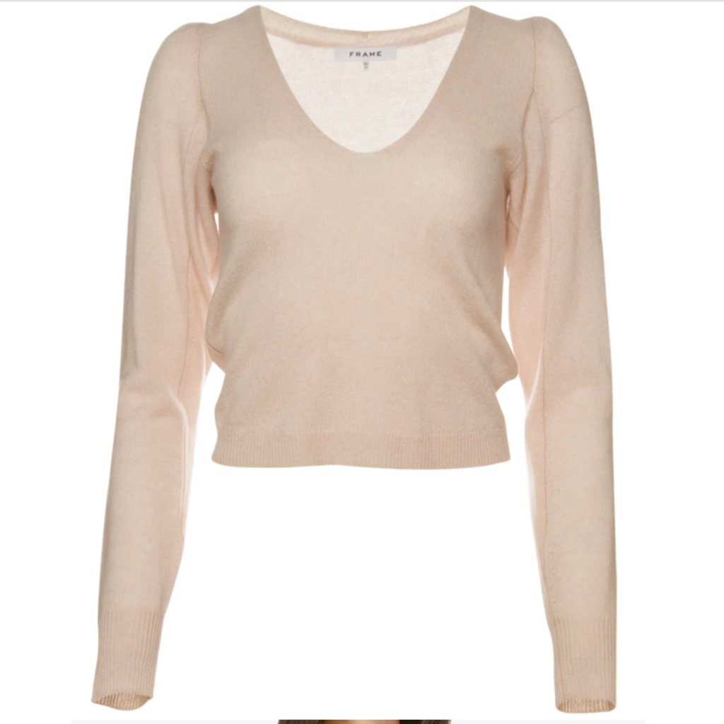 Frame Denim 100$ Cashmere Champagne V-Neck Leena Sweater Sz S Euc